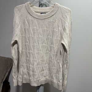 Lands End Drifter Pine Tree Pattern Sweater Beige Women’s Sz S Cotton Holiday